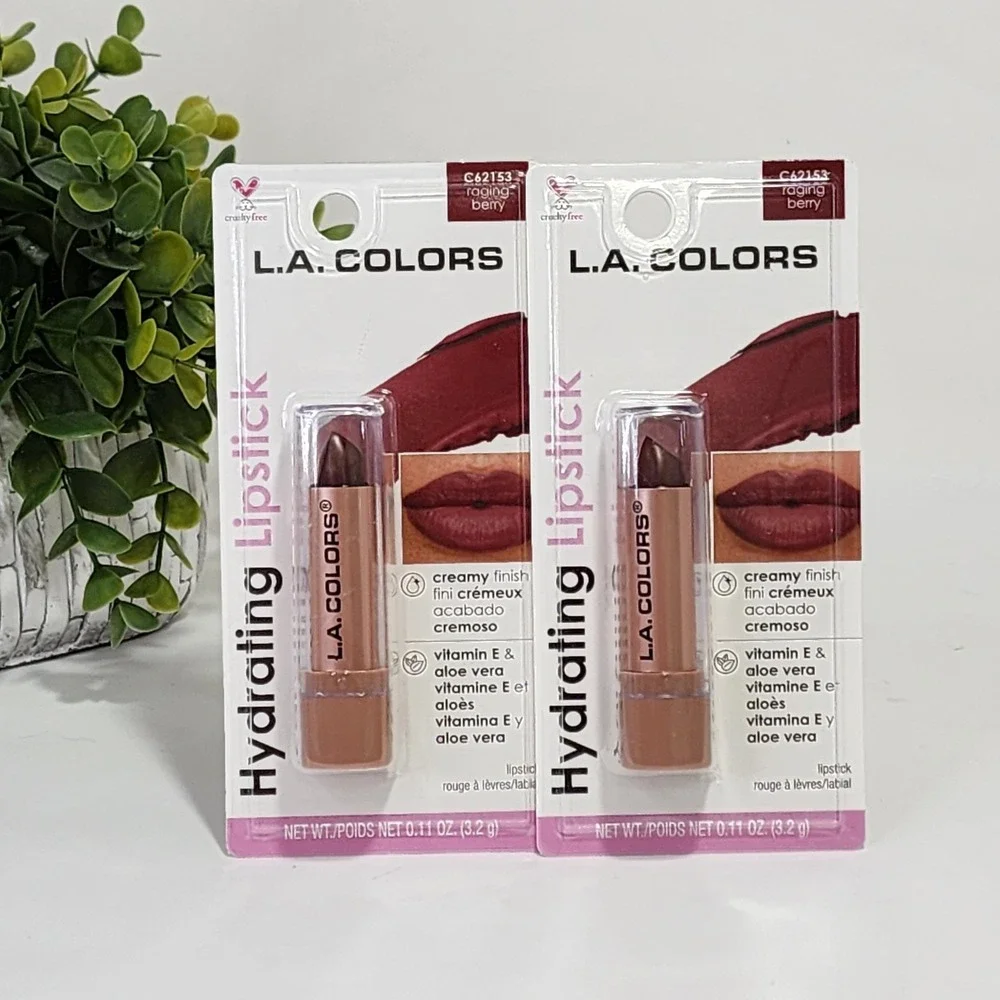 L.A. Colors Hydrating Lipstick Raging Berry Creamy Finish C62153 - Lot of 2